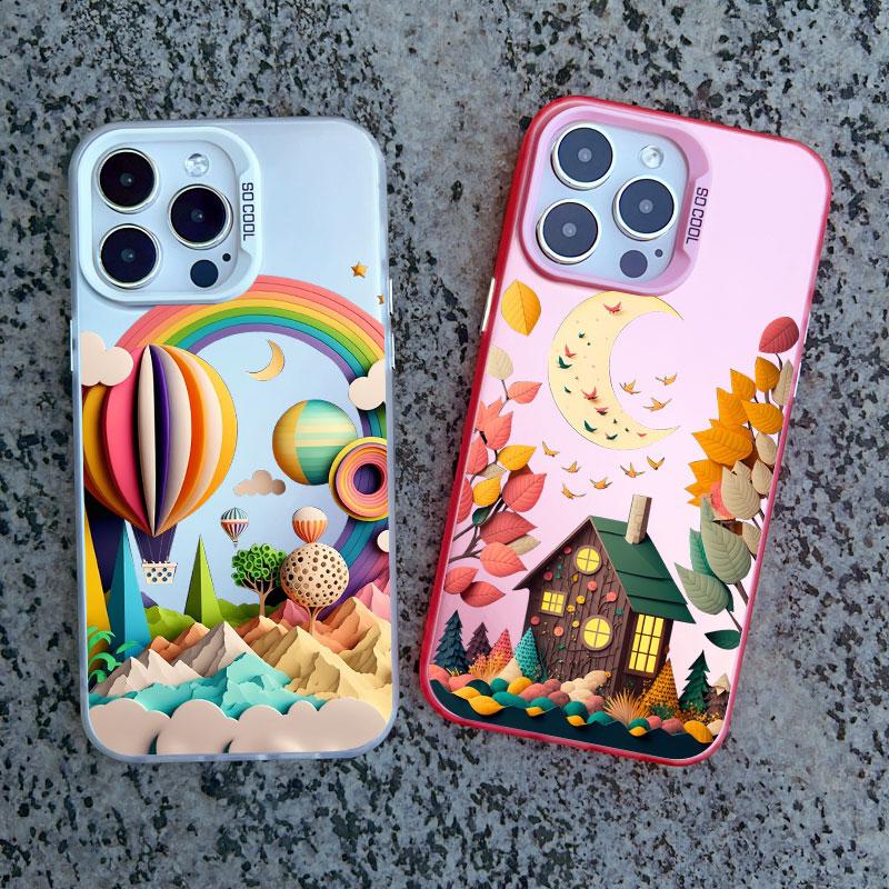 Rainbow Illustration Art Phone Case For Iphone 15 14 Pro Max Plus 13 Mini 12 11 Pro Max Luxury Shockproof Matte Laser Back Cover
