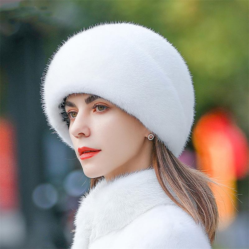 Ladies Fur Hat 2025 Winter Fluffy Mink Fur Russian Fur Hat Women's Headband Outdoor Winter Hat Earmuff Ski Cap Keep Warm