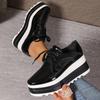 Scarpe con Plateau e Punta Quadrata Stile Britannico per Donna Suola Spessa Rialzanti Snella Antiscivolo Leggere Scarpe All-Match con Lacci