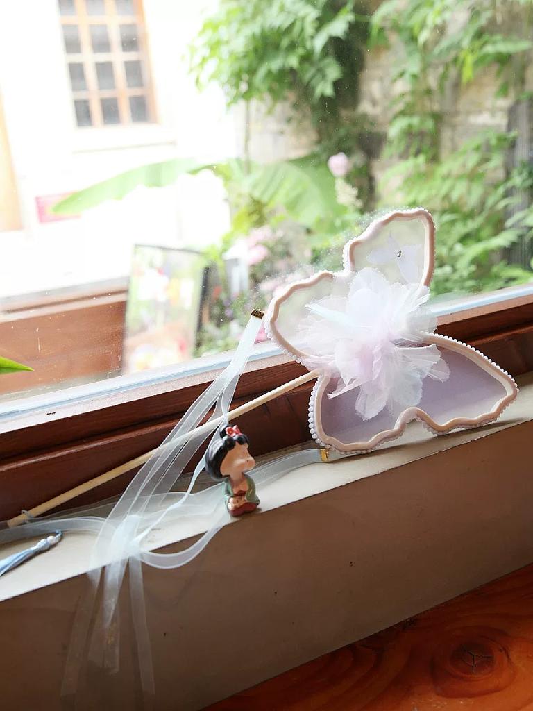 Butterfly Three-Dimensional Flower Mesh Circular Fan Retro Style Long Brush Holder Tassel Photography Dance Temple Fan Female