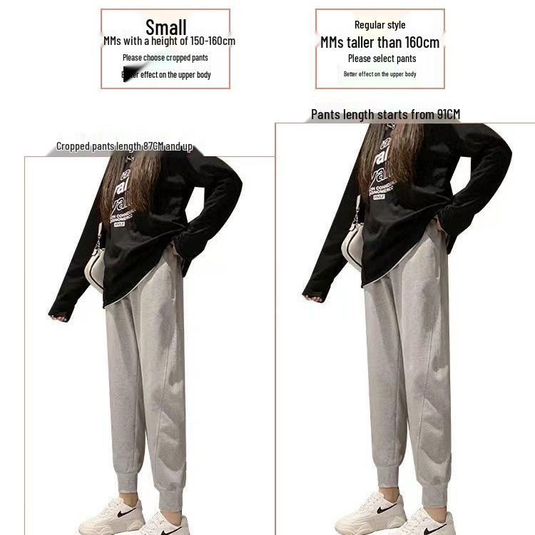 Women's Versatile Black Cropped Harem Sweatpants - Spring To Winter, Slimming with Plus Velvet.