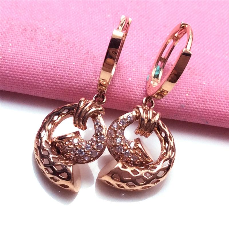 Exquisite Russian 585 Purple Gold Simple Trendy Spiral Ear Buckle Plated Rose Gold Hollow Zircon Shiny Earrings For Women