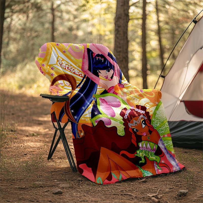 1pc W-Winx Club Theme Blanket - Digital Print, Polyester, Cozy for All Seasons, Perfect for Outdoor, and Travel