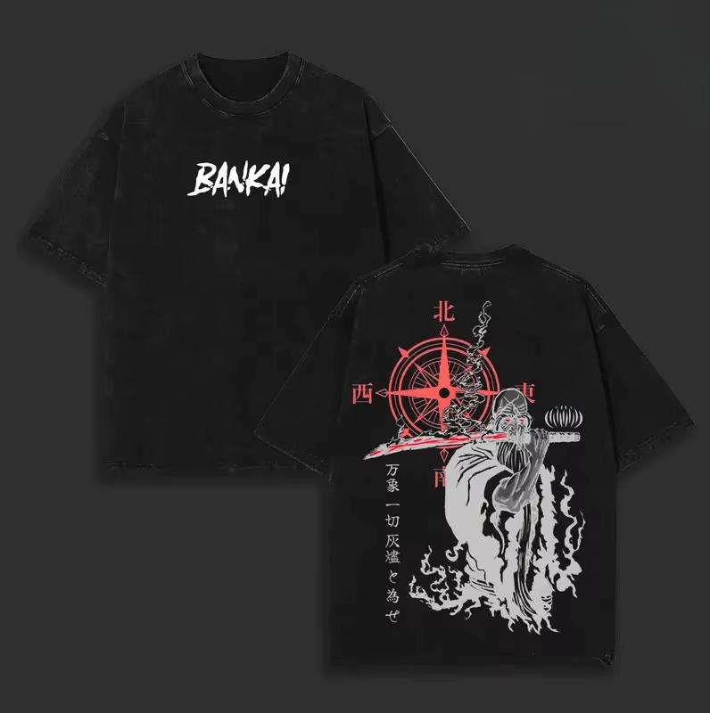 Hot Anime BLEACH Zaraki Kenpachi Graphic Print TShirt Men Women Retro Washed Cotton Harajuku Style Top Oversized Summer New Tee