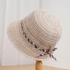 French elegant woven bucket hat women's spring and summer thin hollow breathable sunscreen visor showing face small holiday basin hat