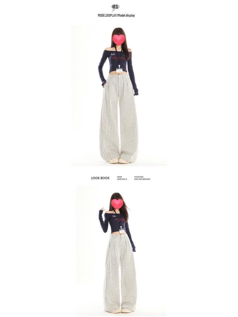 Women's High Waist Retro Plaid Casual Pants - Spring/Summer 2026 Collection
