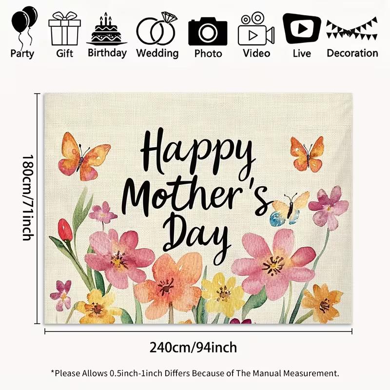 2D Happy Mother's Day Floral Butterfly Backdrop Photography Background