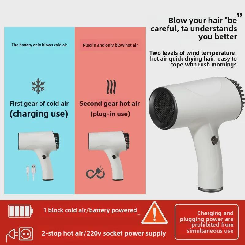High-Power Wireless Hair Dryer - Portable, Quick-Dry with Negative Ion Technology for Cold & Warm Hair Care