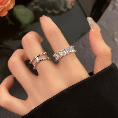 Korean Ins Zircon Double-layer Open Ring, Personalized Fashion and Cold Wind Index Finger Ring, Light Luxury and High-end Jewelry for Women