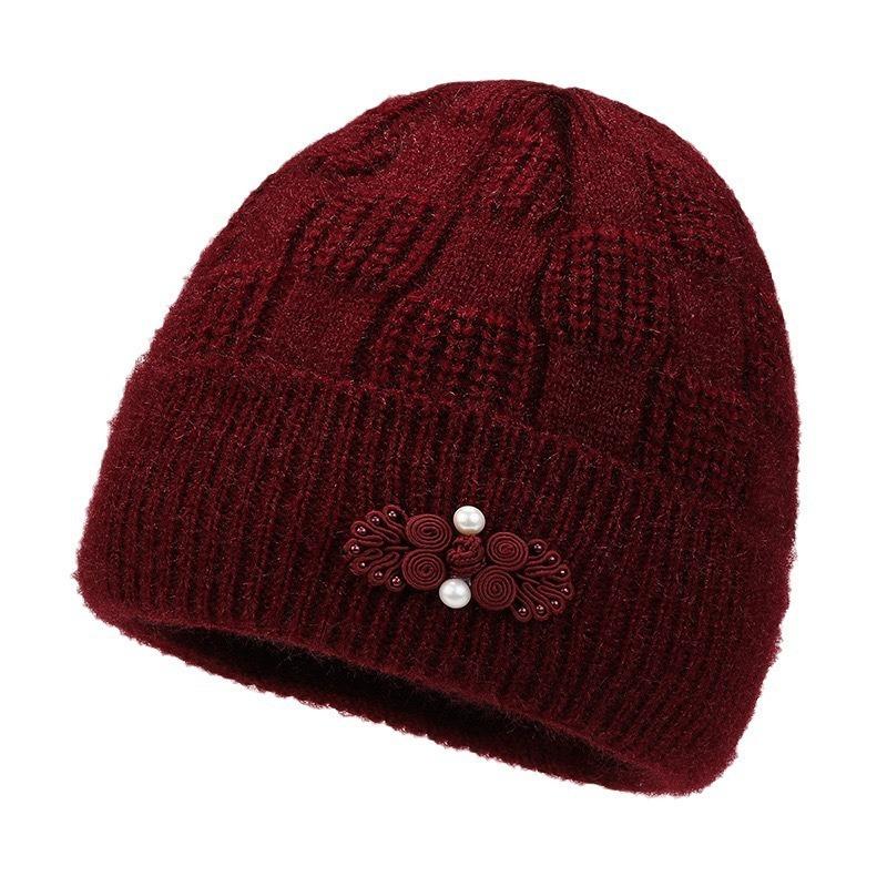 Thickened Knitted Middle-aged Elderly Hat Women's Winter Warm Mother Hat Grandma Winter Wool Hat Versatile Cotton Hat