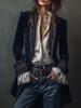 Women'S Long-Sleeved Solid Color Spliced Lace Gold Velvet Jacket