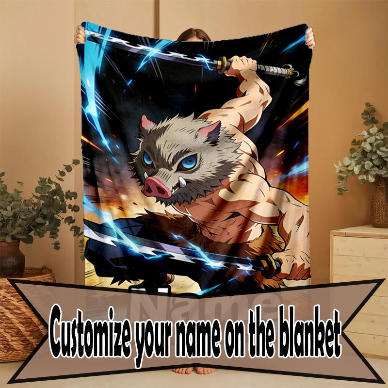 Custom Name Personalized Demon Slayer Print Blanket, Home Decor, Bedroom, Sofa, Camping, Couch, Gifts for Birthday Christmas
