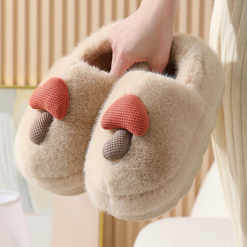 thick-soled mushroom cotton slippers autumn and winter indoor non-slip parent-child household eva fluffy slippers confinement shoes