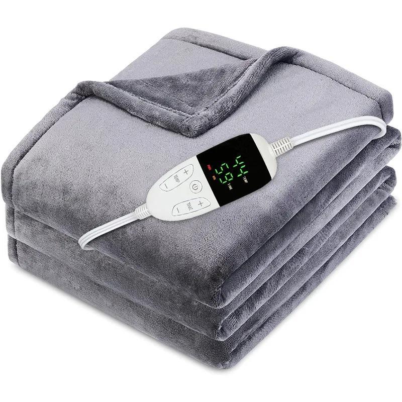 Electric Heated Blanket - Flannel & Sherpa, 6 Heat Settings, 10-Hour Auto-Off,