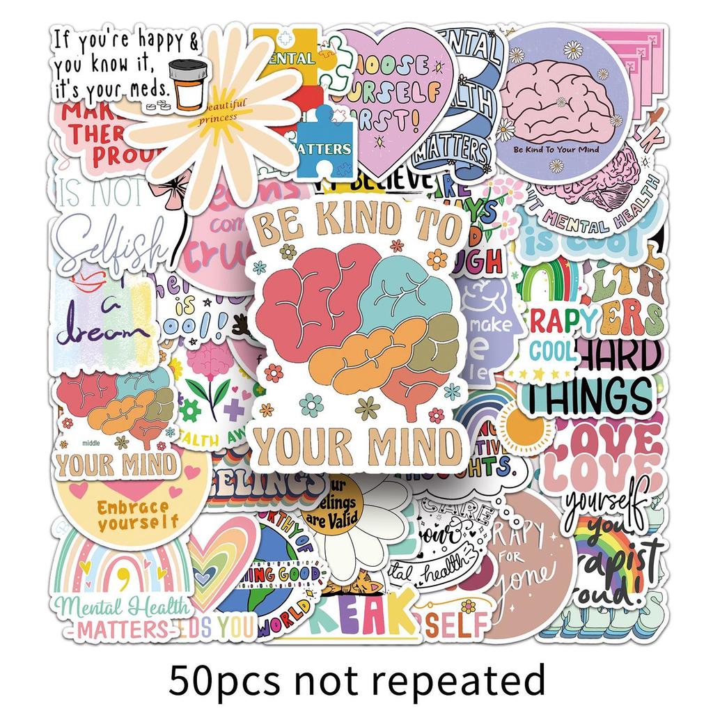 50 Motivational Mental Health Stickers - Waterproof Positive Phrases for Journals