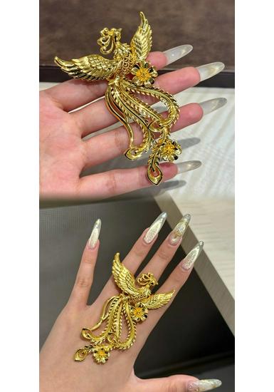 Gold 3D Phoenix Ring: Retro-Style Open Ring Jewelry for Women