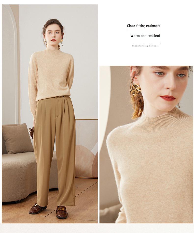 Women's Cashmere Half-High Neck Slim-Fit Sweater – Soft, Smooth, and Stylish Design