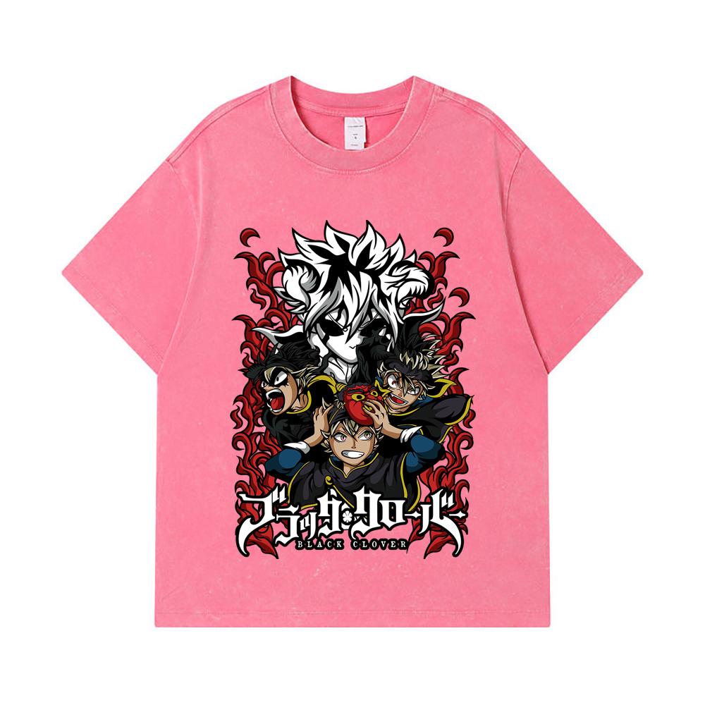 275 GSM Washed T-shirts 100% Cotton Black Clover V9 Print Unisex Heavy Cotton T Shirt