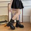 Punk Style Biker Boots Female Rivets Belt Buckle Front Lace-up Thick Heel Short Sexy Boots Fashionable and Comfortable