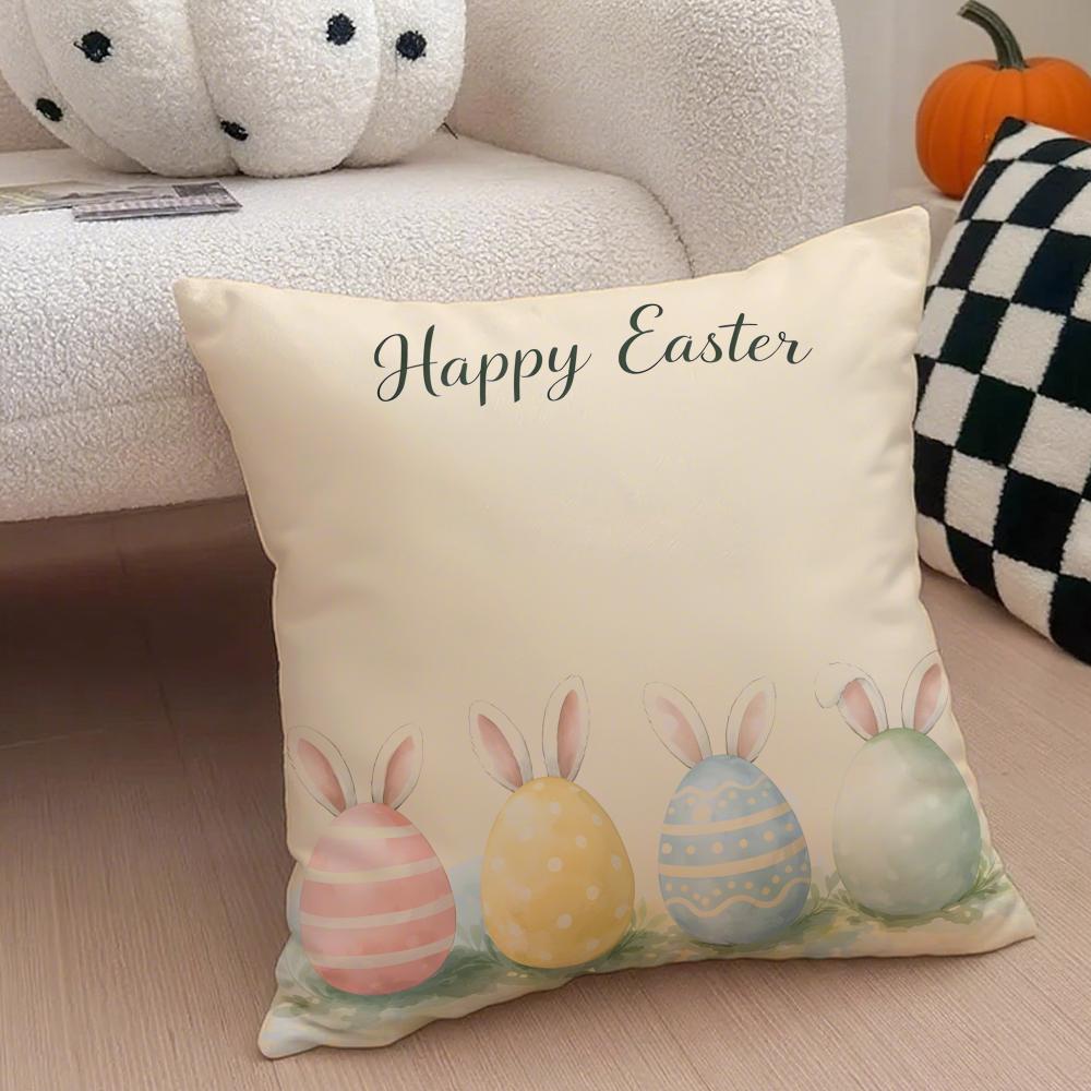 Fresh Playful EEaster Egg Rabbits Cushion Cover Throw Pillow Cover Hidden Button Durable Polyester Chair Cushion