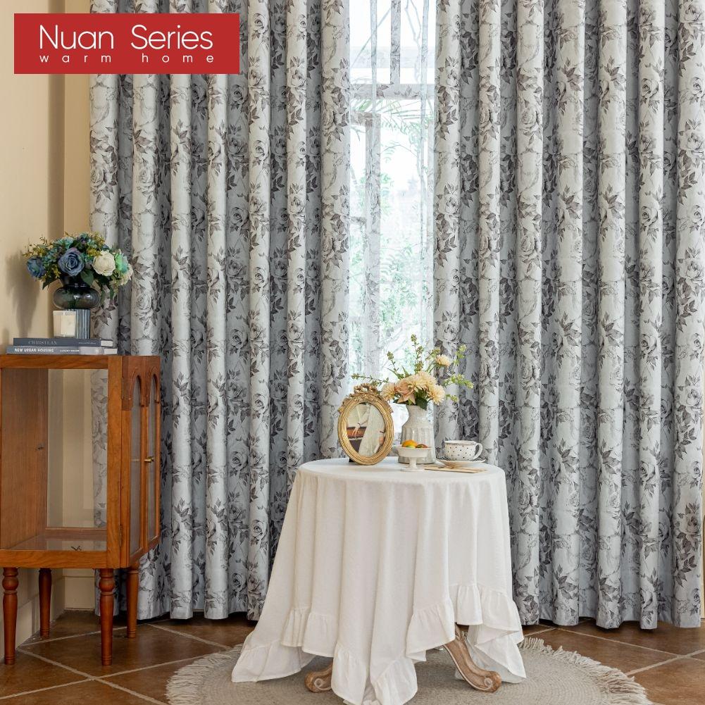 1 Stück Nuan Serie Modischer Französischer Retro-Stil Grau Rosa Bedruckte Vorhänge Vollverdunkelungsvorhänge für Schlafzimmer Wohnzimmer Balkonfenster zur Heimdekoration