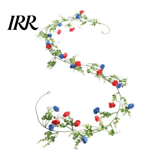 Festive Summer Decor Decorative Rattan Wreath USA Independence Day Artificial PE Vine Garland Red White Flower Decoration Blue Daisy Swag B