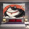 Black and White Cat with Floral Background Pattern Wall Hanging Tapestry Decorative Tapestry Home Decor for Bedroom and Living Room