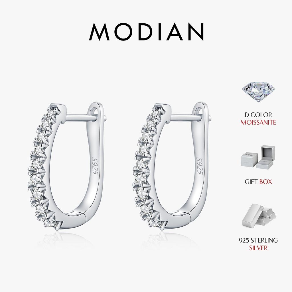 MODIAN D Color Moissanite U Shape Hoop Earrings 925 Silver Exquisite Elegant Ear Buckle For Women Daily Fine Jewelry