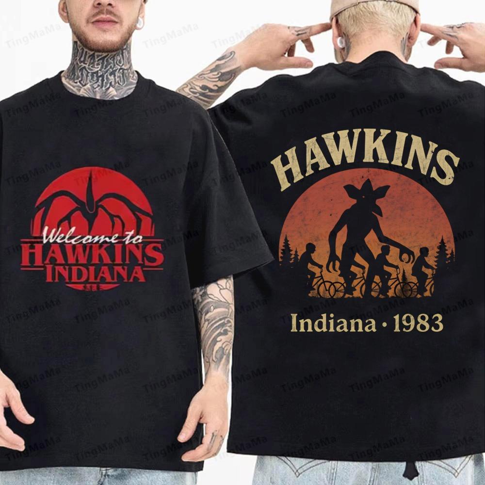 High Quality Cotton Eddie Munson Stranger Print Tshirt Vintage Demogorgon Cannibal Flower Hawkins Graphic Streetwear Men Women