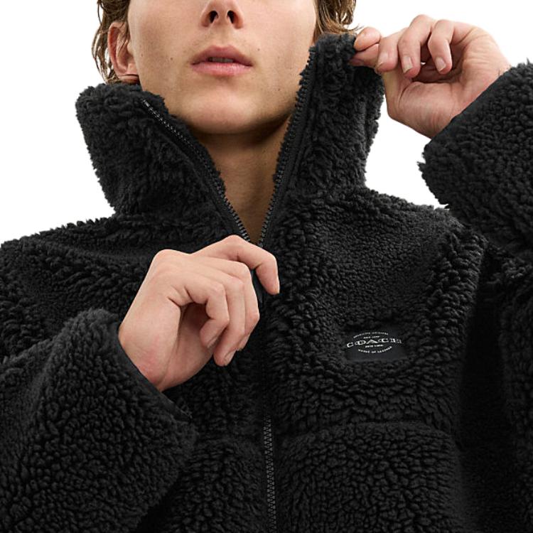 Coach Logo Letter Zipper High Neck Fleece Jacket Men jackets Black CT735-BLK