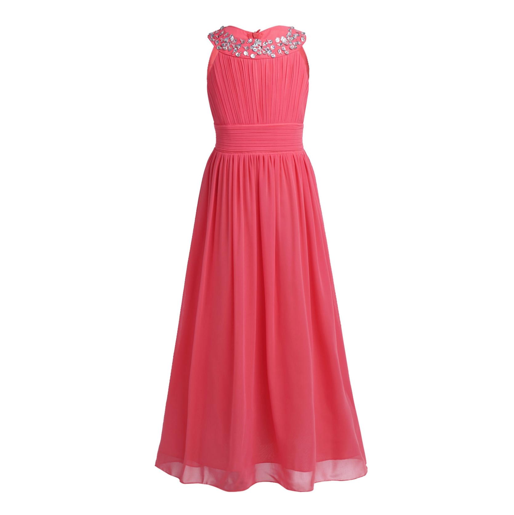 

Красивое шифоновое платье длиной до пола без рукавов с высокой талией для свадебной вечеринки, вечернее танцевальное платье 10-12 Years арбуз красный