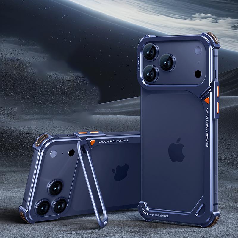 

Ранний чехол для телефона в форме 9 для iPhone 17 Pro Max 17 Pro для Magsafe С держателем для объектива Подставка Металлическая безрамочная бамперная противоударная оболочка iPhone17 Pro Max