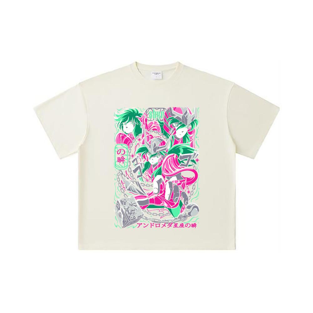 260 GSM Double Yarn 32 Count 100% Cotton Saint Seiya V29 Shun Print Unisex Heavy Cotton T Shirt