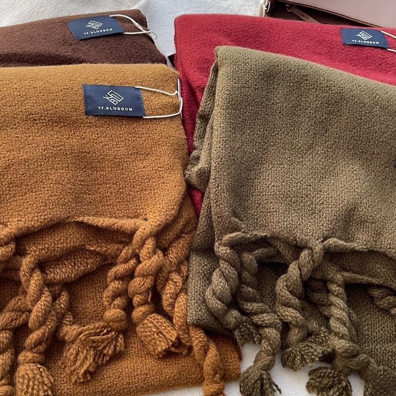 Simple Classic Solid Scarf Women Large Tassel Winter Imitation Cashmere Thick Warm Student Shawl Female Chic Muffler Fall Ladies
