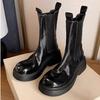 Grape Mom Western Chelsea Cigarette Boots Women's Retro Washed Medium Tube Elastic Boots Small Thick-soled Height Boots