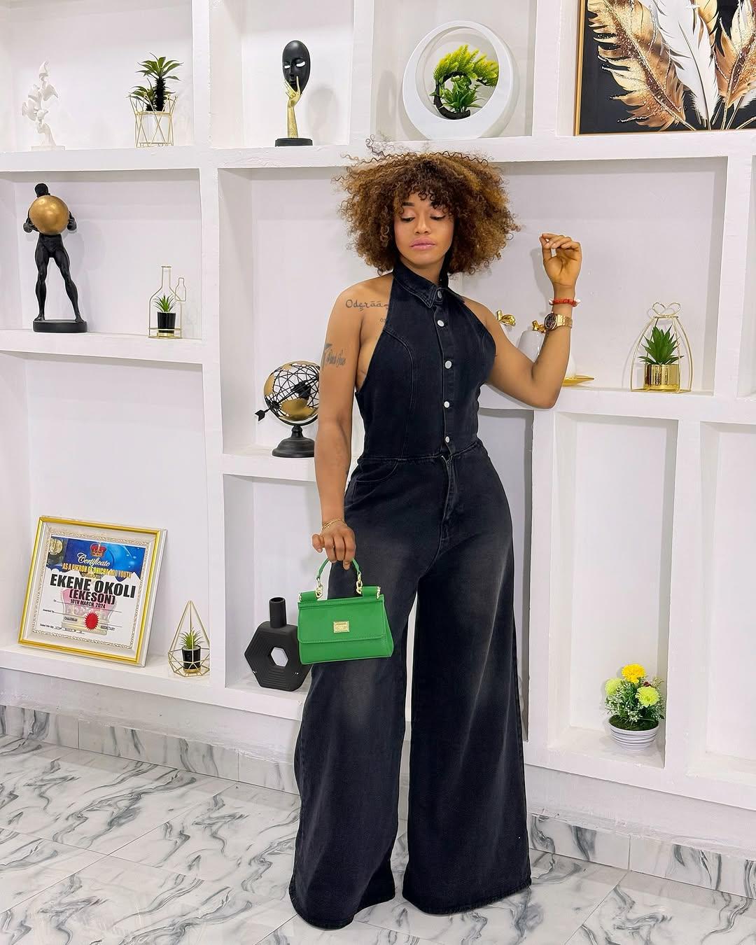 

Европейский и американский стиль джинсовый комбинезон с халтером, открытой спиной для женщин XX-Large чёрный