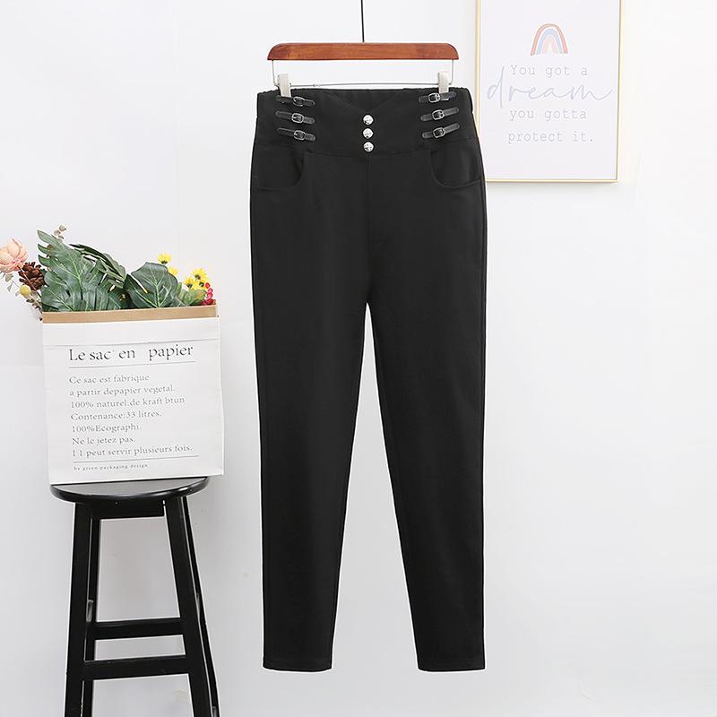 

Early Spring Plus Size High Stretch Skinny Denim Pants with Elastic Waist and Leather Patchwork 8XL (230-260 jin) чёрный