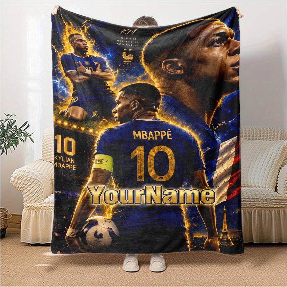 Mbappe Personalisierte Textdecke Geschenk Anpassbare Decke Langlebiger Komfort Perfekt für Büro Sofa Wohnzimmer Heimdekoration Vier Jahreszeiten Universell