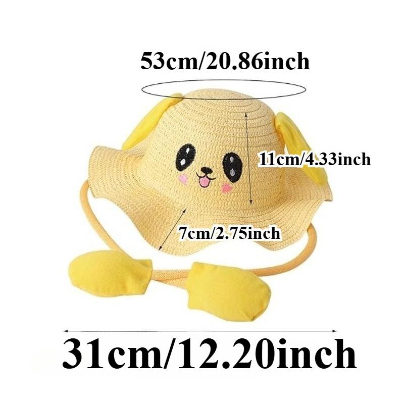 Kids Anti-UV Straw Sun Hat with Moving Rabbit Ear Cute Bunny Fisherman Hat Summer Beach Cap Wide Brim Sun Hat for Girls Boys