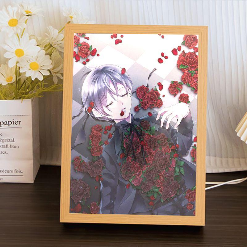 22cm/8.66in Kuroshitsuji Anime Figures 3D Light Painting Sebastian Peripherals Led Night Lamp Table Top Bedroom Collectible Gift