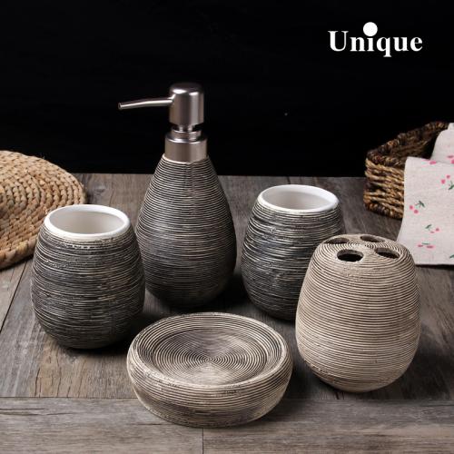 Hand-drawing European Style Bathroom Five-piece Ceramic Lotion Bottle Bathroom Supplies Kit Bathroom Decoration Accessories