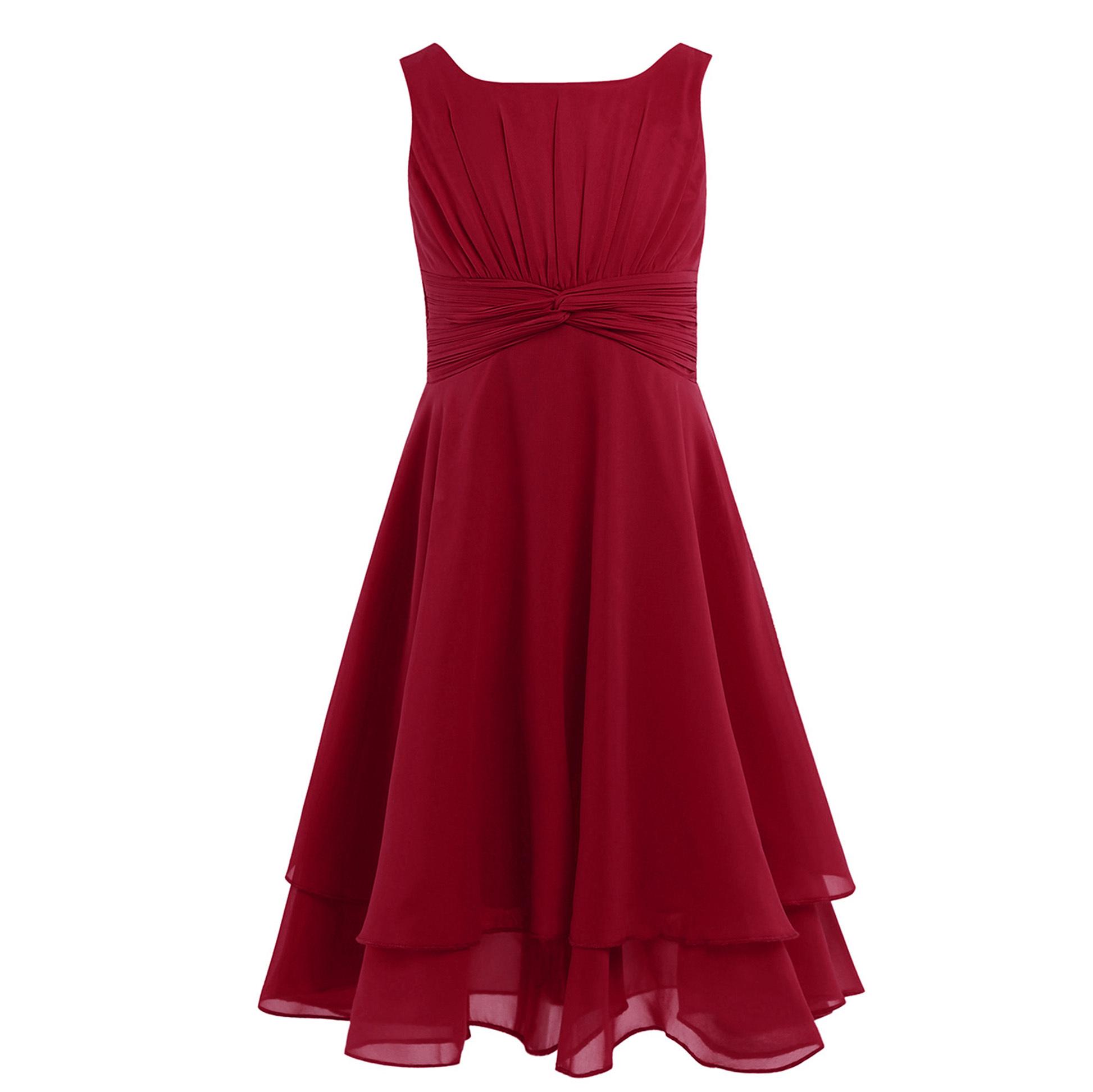 

Платье с цветочным узором для девочек, детское шифоновое вечернее платье с завязками на талии и рюшами, свадебное платье для выпускного вечера, вечернее платье 14-16 Years вино красного