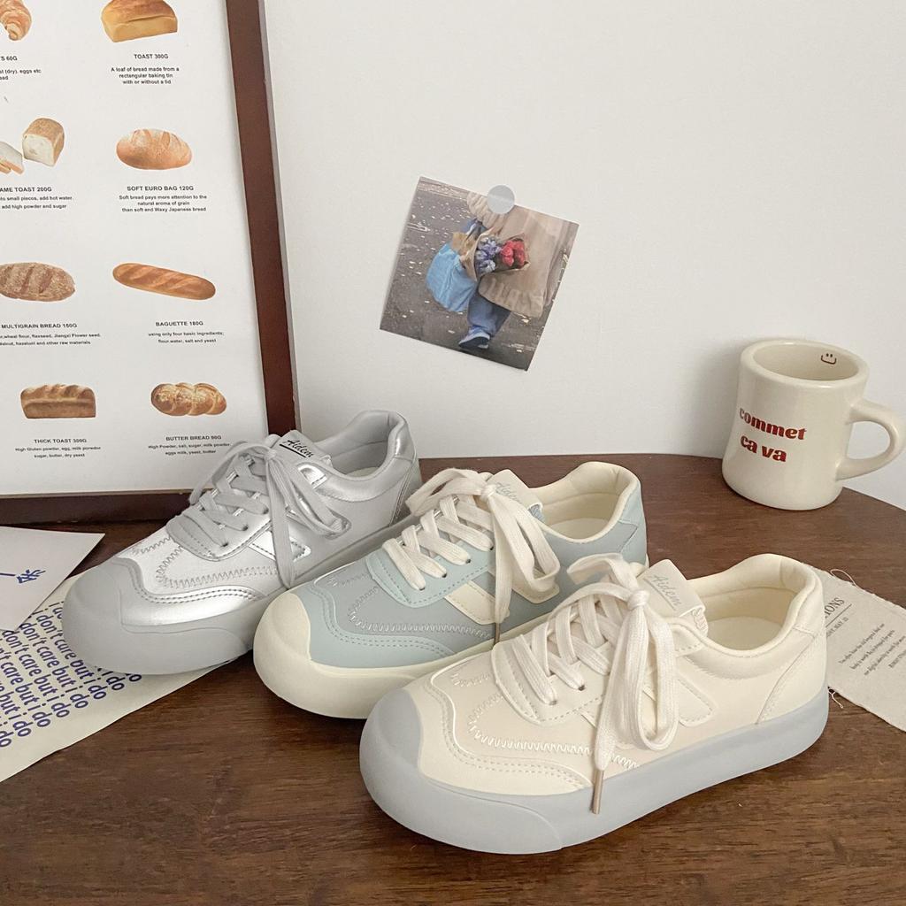 Dexun Breathable Board Shoes Women's Cream Autumn New Small Design Round Head Ugly Cute Student Casual Little White Shoes