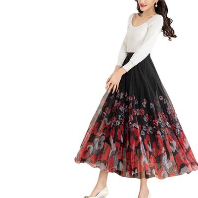 Damen-Röcke mit Vintage-Blumen-Mesh-Print für tanzende Frauen