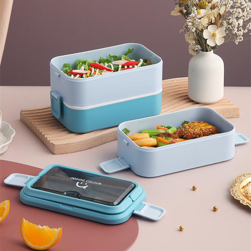 Pojemny lunchbox ze stali nierdzewnej, dwuwarstwowy, dla dzieci, uczniów, pracowników biurowych, na piknik, przenośne pojemniki bento do przechowywania żywności