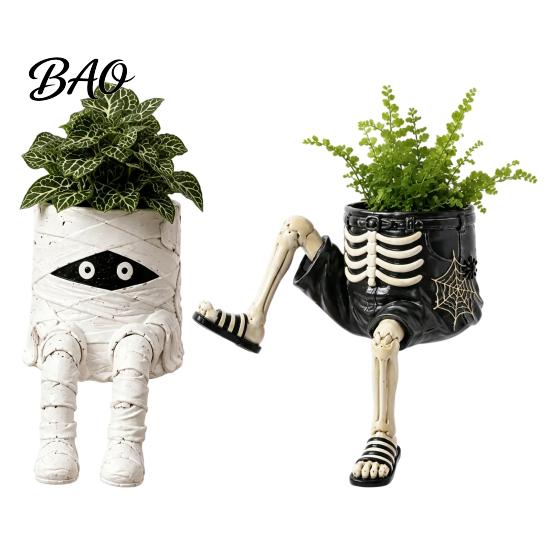 Holdbar Resin Sukkulent Holder 2 Stk. Finurlig Hængende Ben Planteholder, Hængende Siddende Blomsterpotte til Plante Sukkulenter, Sjov Halloween Skrivebord