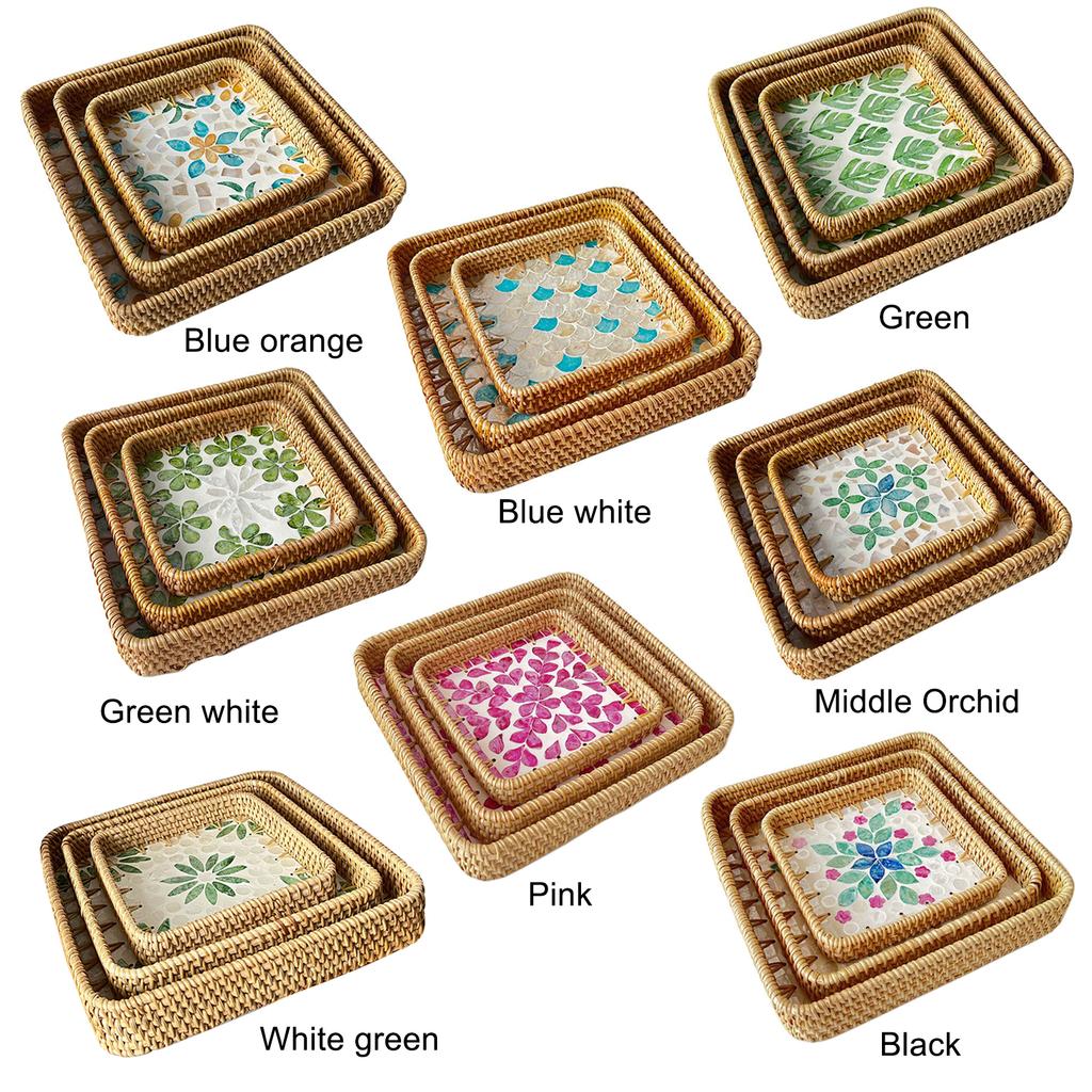 Handmade Rattan Shell Colorful Storage Tray For Living Room Luxury Picnic Snack Dried Fruit Restaurant Serving Platter