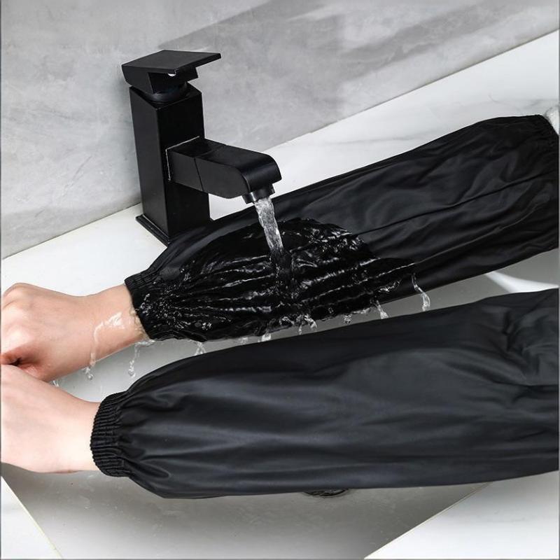 Heavy-Duty Black Faux Leather Arm Sleeves - Waterproof & Oil-Resistant For Kitchen, Occupational Work & Industrial Use