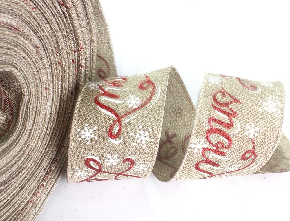 6M Imitation Linen Ribbon DIY Christmas Tree Decor Letter Snowflake Print Style Ribbon Gift Wrapping Xmas Party Craft Accessory