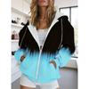 Women's 3D Printed Zipper Hooded Sweatshirt, Long Sleeves, Casual Sport Style